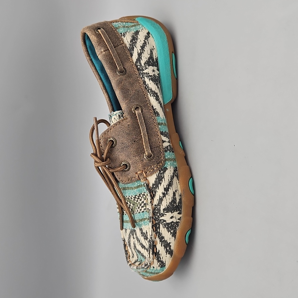 Twisted X Aztec Print & Leather Handcrafted Boat Shoe Driving Moccasins 8 - Picture 8 of 12
